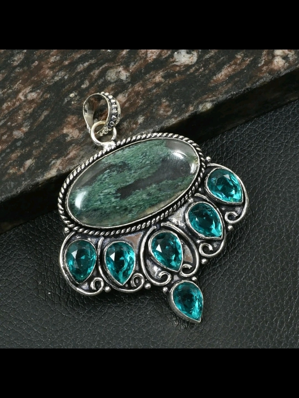 ✨ Statement Moss Agate & Blue Topaz Style Pendant ✨